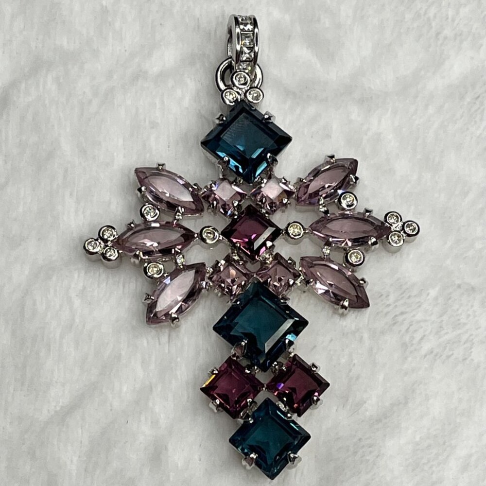 Christian Dior Vintage Cross Pendant With Multicolor Crystals & Certificate Of A - Picture 7 of 10